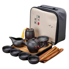 Дорожній набір для чайної церемонії з керамічний 10 предметів TEA SET BAMBOO (TB-1255) Black