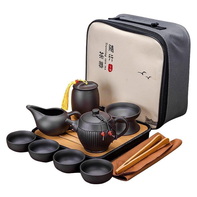 Дорожній набір для чайної церемонії з керамічний 10 предметів TEA SET BAMBOO (TB-1255) Black