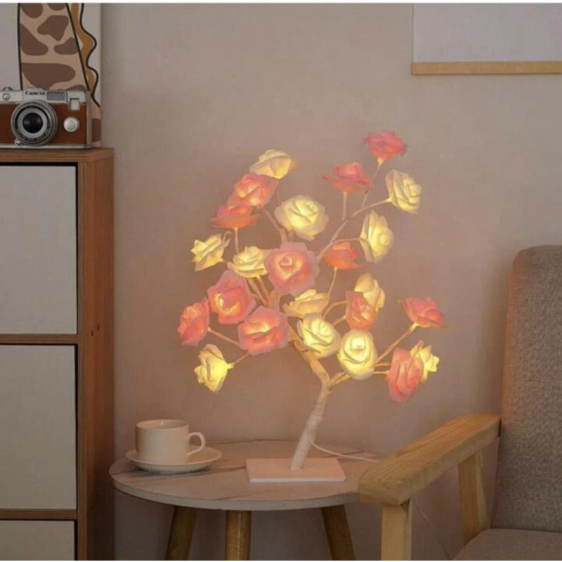 Настільна світлодіодна лампа у формі дерева біло-рожевої троянди з 24 LED теплого світла NC-1244 White