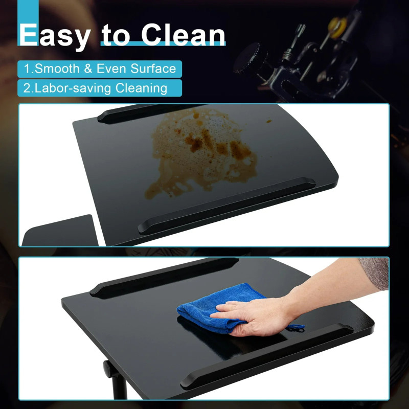 Приліжковий столик-підставка для ноутбука на коліщатках із подвійною стільницею з поворотом на 360° MT-7857 Black