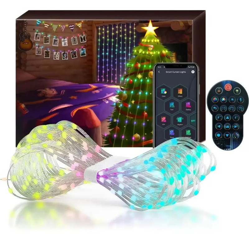 Програмовна новорічна Smart гірлянда на 10 ниток по 2м від USB з Bluetooth, пультом і керуванням із телефона Кінський хвіст SFK-02 RGB