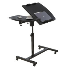 Приліжковий столик-підставка для ноутбука на коліщатках із подвійною стільницею з поворотом на 360° MT-7857 Black