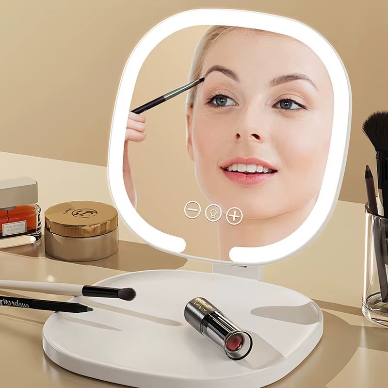 Дзеркало для макіяжу з LED-підсвіткою розкладне з сенсорним управлінням Beauty Mirror BM-7844 White