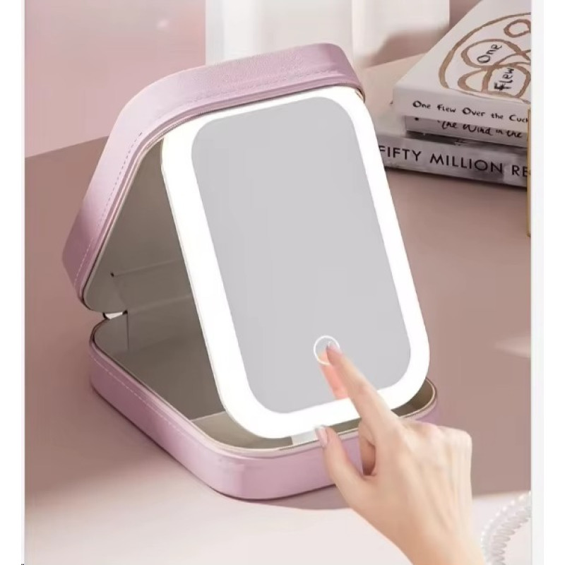 Портативний кейс-органайзер для косметики з дзеркалом на кришці та LED підсвіткою Comod-Case CC-9876 Pink