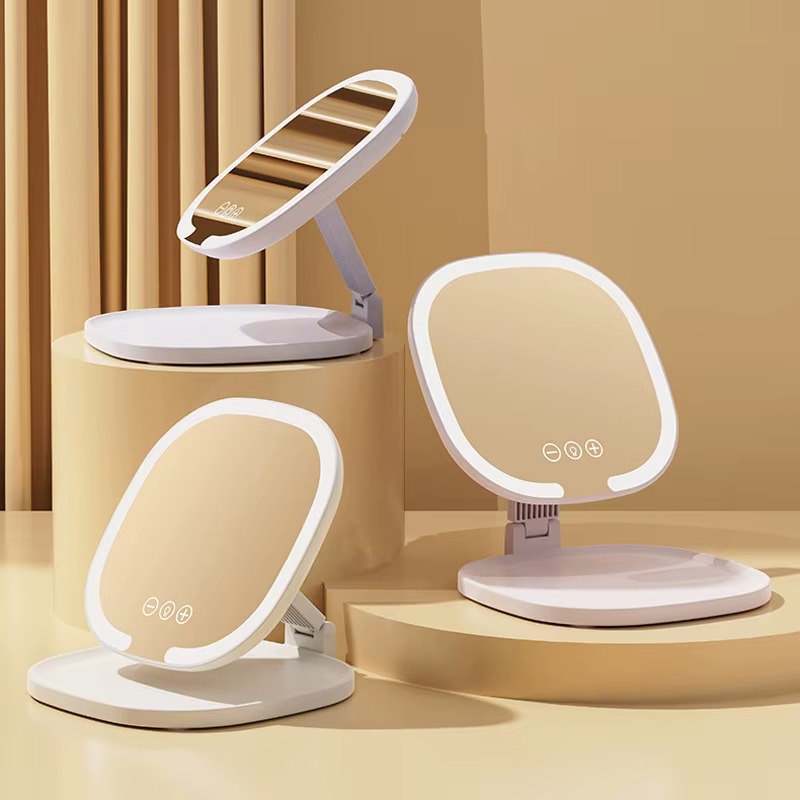 Дзеркало для макіяжу з LED-підсвіткою розкладне з сенсорним управлінням Beauty Mirror BM-7844 White