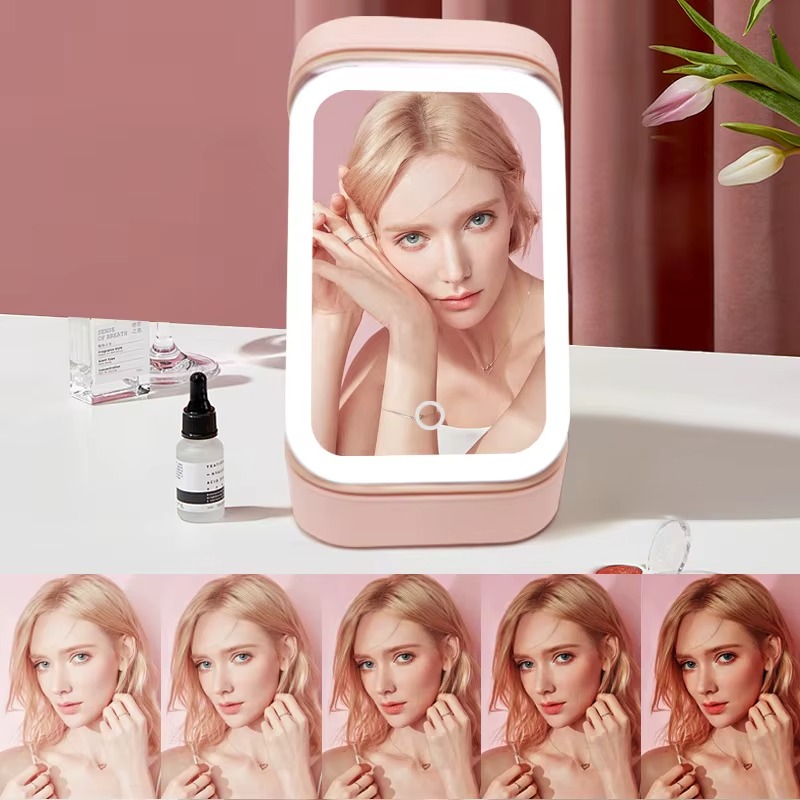 Портативний кейс-органайзер для косметики з дзеркалом на кришці та LED підсвіткою Comod-Case CC-9876 Pink