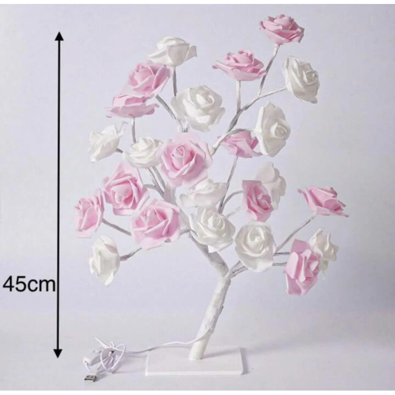 Настільна світлодіодна лампа у формі дерева біло-рожевої троянди з 24 LED теплого світла NC-1244 White