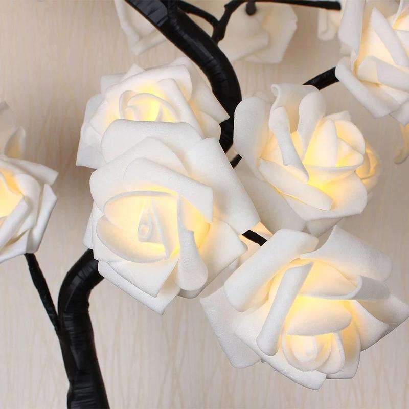 Світлодіодна настільна лампа на 24 LED 220V у формі квітки троянди White Rose Tree NC-1243 White