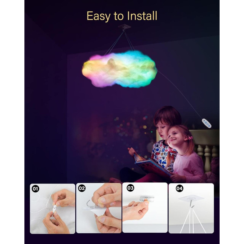 Підвісний Led світильник розумний нічник у формі хмари  MAGIC CLOUD з 3D-ефектом, пультом, керуванням через APP і музичною синхронізацією MC-7687  RGB