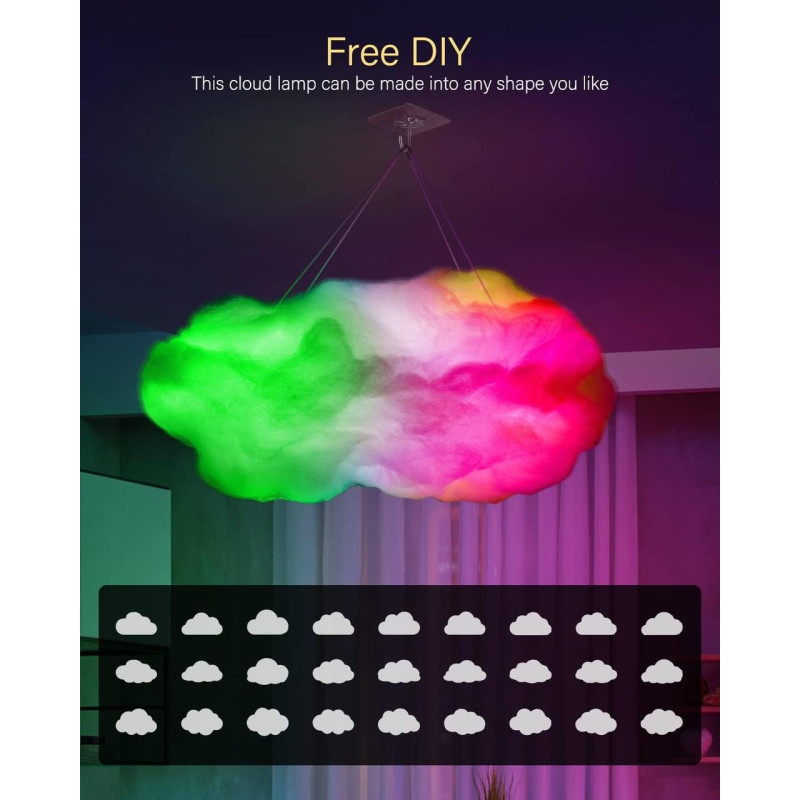 Підвісний Led світильник розумний нічник у формі хмари  MAGIC CLOUD з 3D-ефектом, пультом, керуванням через APP і музичною синхронізацією MC-7687  RGB