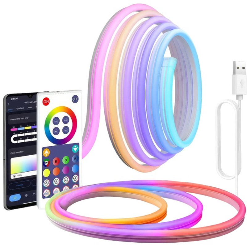 Неонова LED-стрічка USB на 5м Гнучка світлодіодна стрічка з пультом Ribbon RC-16781 RGB Multicolor