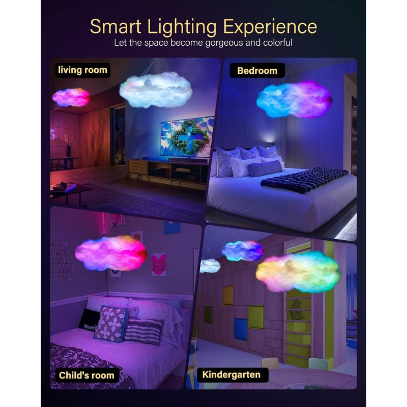 Підвісний Led світильник розумний нічник у формі хмари  MAGIC CLOUD з 3D-ефектом, пультом, керуванням через APP і музичною синхронізацією MC-7687  RGB