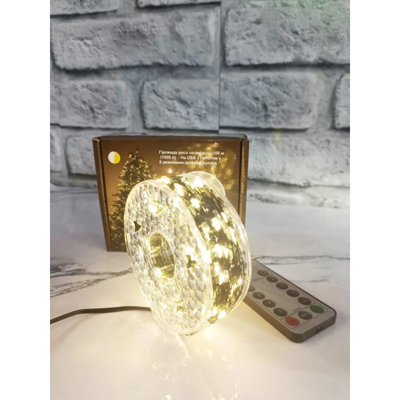 Гірлянда-стрічка LED 50м на котушці 500 LED на мідному дроті від USB з пультом та 8 режимами NC-7817 Warm white