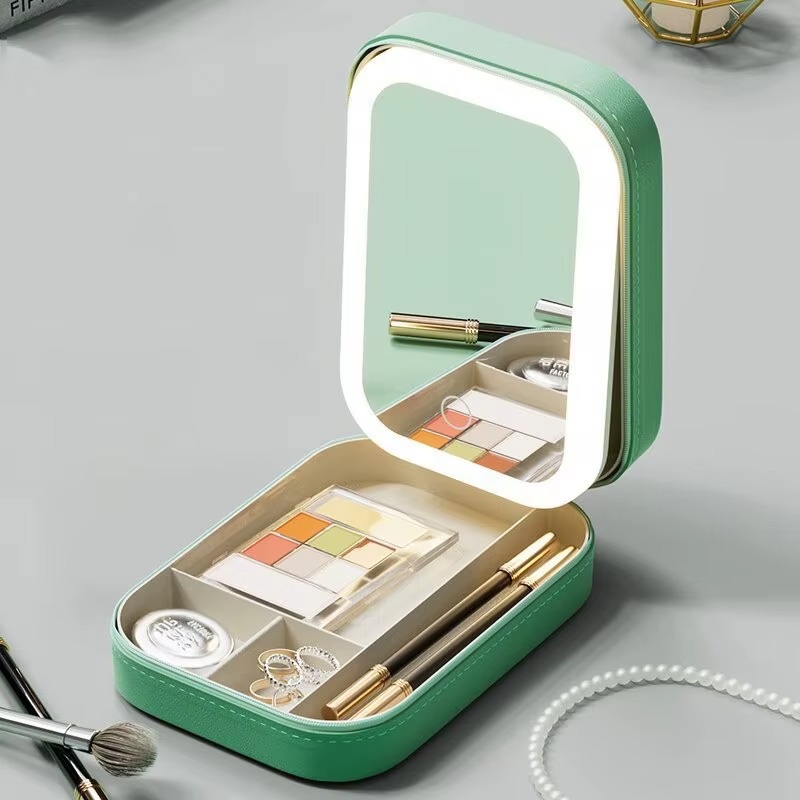 Портативний кейс-органайзер для косметики з дзеркалом на кришці та LED підсвіткою Comod-Case CC-9878 Green