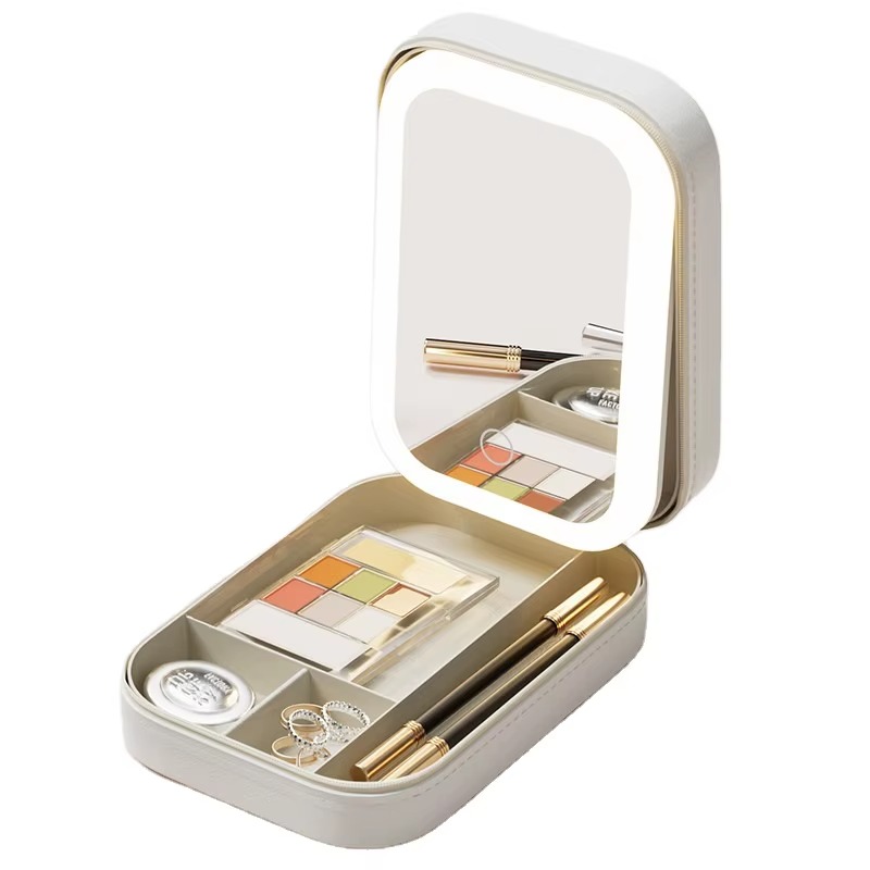 Портативний кейс-органайзер для косметики з дзеркалом на кришці та LED підсвіткою Comod-Case CC-9879 White