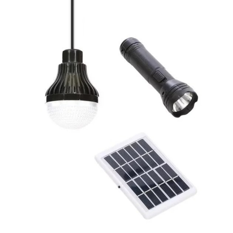 Портативний ручний LED ліхтар на 1000мАг 3в1 із сонячною панеллю Solar Camping Kit (CL-038) Black