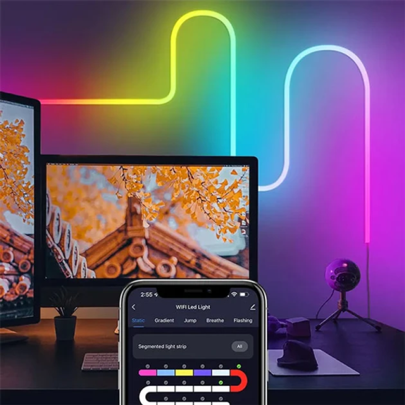 Неонова LED-стрічка USB на 5м Гнучка світлодіодна стрічка з пультом Ribbon RC-16781 RGB Multicolor