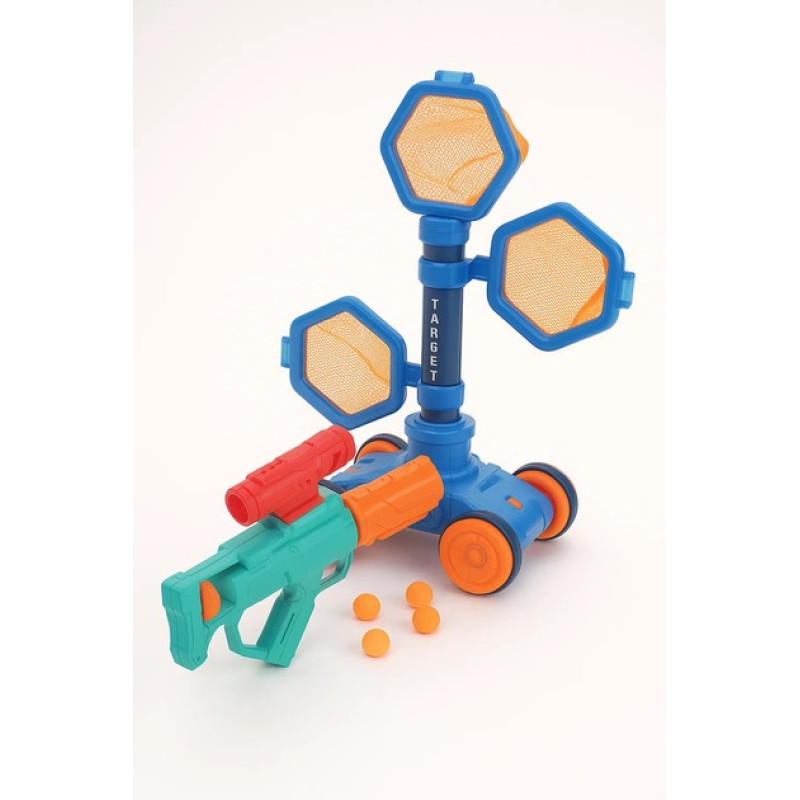 Ігровий набір 3в1 баскетбол, дитячий тір з мобільною мішеню та пістолетом GUN-TIR  GT-5467 Blue