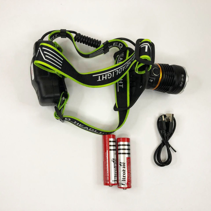 Налобний надпотужний LED ліхтар із двома акумуляторами 18650 та 3 режими роботи Bailong BL-A7-P50 Black/Green