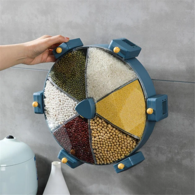 Кухонний набір для круп з кріпленням карусель для зерен настінна з обертанням 360° Kitchen Storage Box 6-in-1 Green