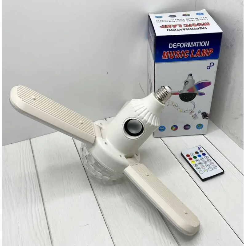 Світлодіодна LED лампа люстра в патрон з 4 лопатями з музикою, світловою кулею та пультом ДУ 40Вт WO-11 White