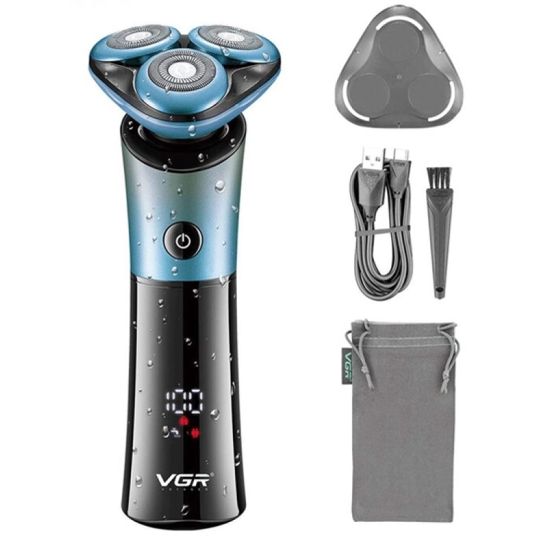 Електробритва роторна з 3 плаваючими головками водонепроникна бритва з дисплеєм для вологого та сухого гоління VGR V-326 5Вт IPX6 Black/Blue Електробритва роторна з 3 плаваючими головками водонепроникна бритва з дисплеєм для вологого та сухого гоління VGR V-326 5Вт IPX6 Black/Blue