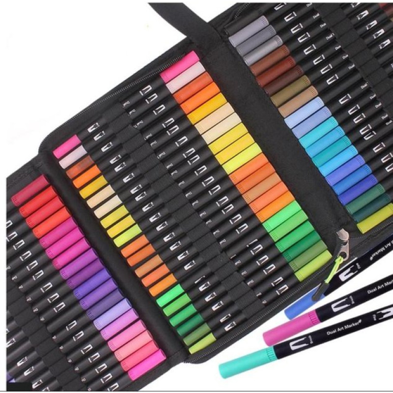 Набір двосторонніх акварельних маркерів 100 штук Dual Brush для малювання скетчінгу, письма та творчості