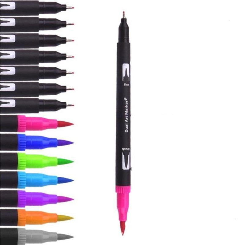 Набір двосторонніх акварельних маркерів 100 штук Dual Brush для малювання скетчінгу, письма та творчості