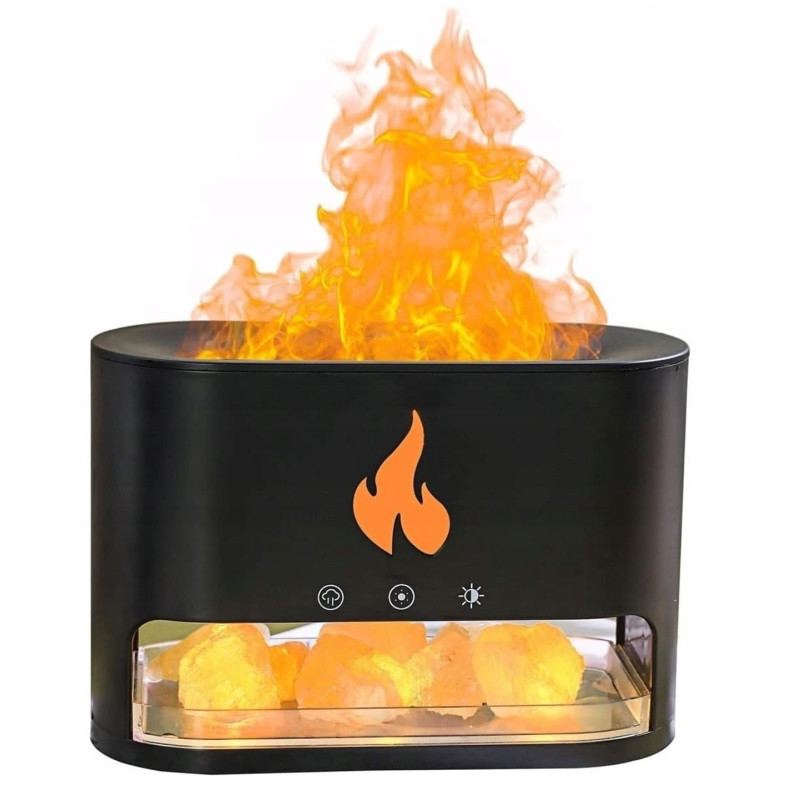 Ультразвуковий зволожувач повітря 3в1 нічник/аромадифузор/LED світильник з камінням та ефектом полум'я Black