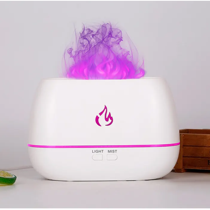 Ультразвуковий зволожувач повітря 200мл з ефектом полум'я RGB LED 7 кольорів 6Вт White