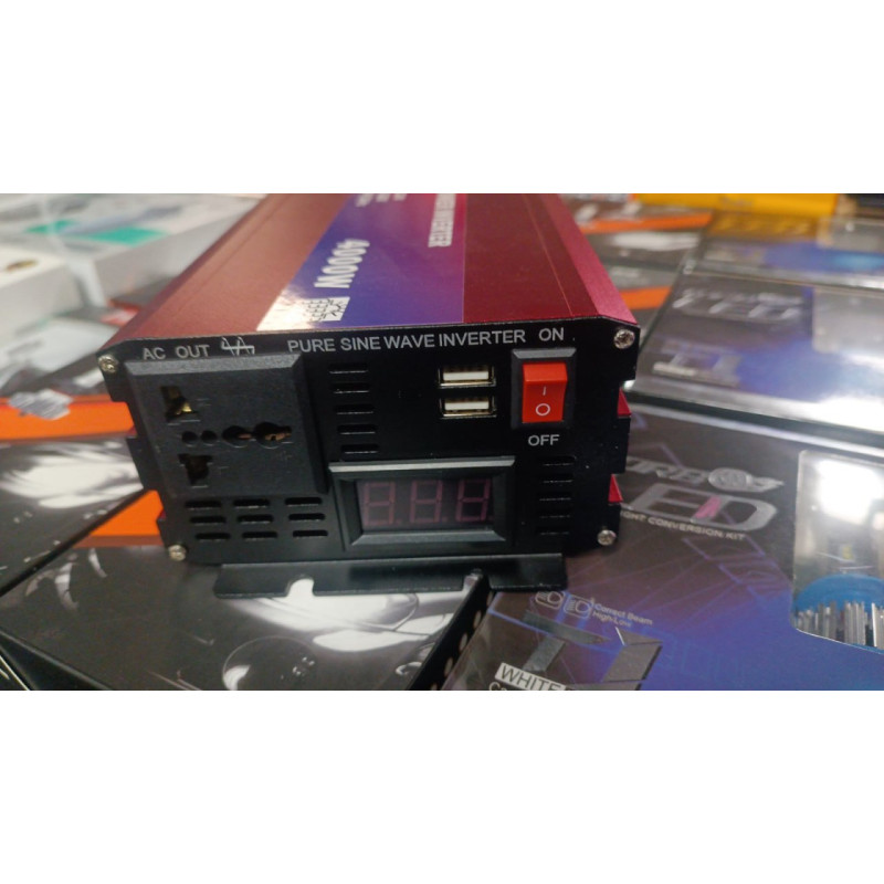 Перетворювач напруги DC 12V/24V в AC 220V з LCD дисплеєм та USB, захистом від перевантажень та замикання модифікована синусоїда Eryuan 4000W Червоний