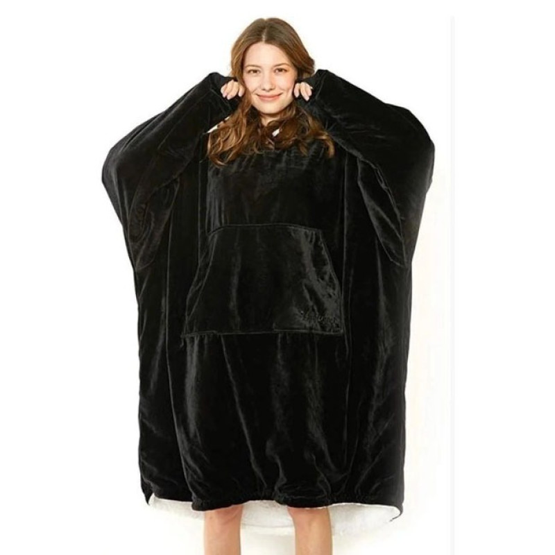 Толстовка плед з капюшоном і рукавами Huggle Hoodie теплий халат худі оверсайз Black