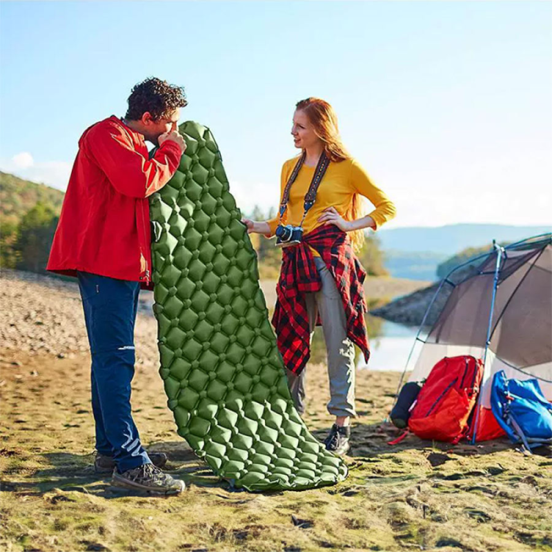 Надувний водонепроникний матрац каремат 190х58х5см для кемпінгу і туризму EC-7865 Green
