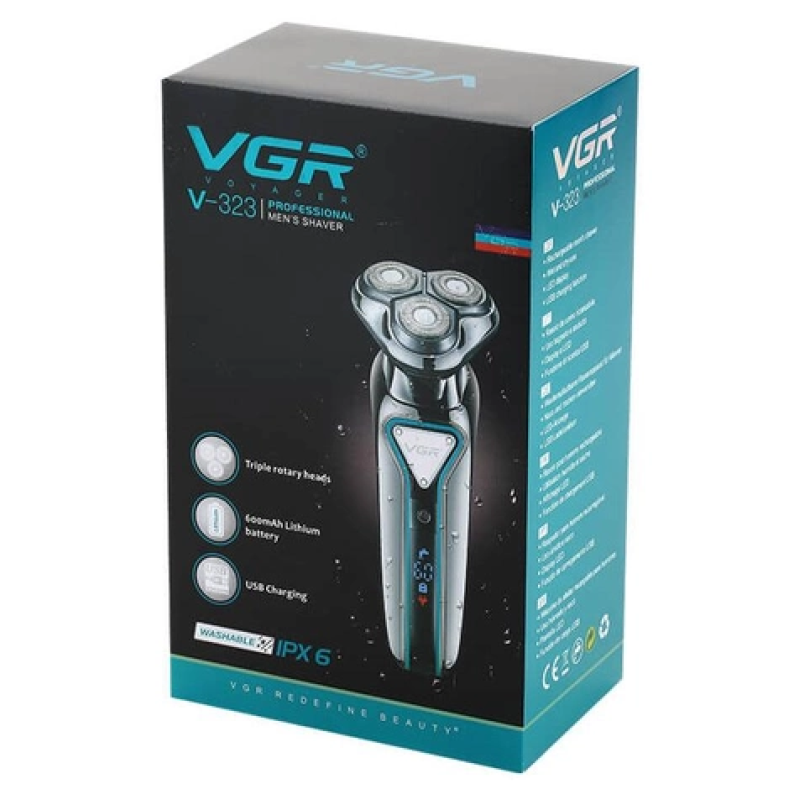 Електробритва роторна з плаваючими головками водонепроникна бритва з дисплеєм для вологого та сухого гоління VGR V-323 8Вт IPX6 Grey Електробритва роторна з плаваючими головками водонепроникна бритва з дисплеєм для вологого та сухого гоління VGR V-323 8Вт IPX6 Grey