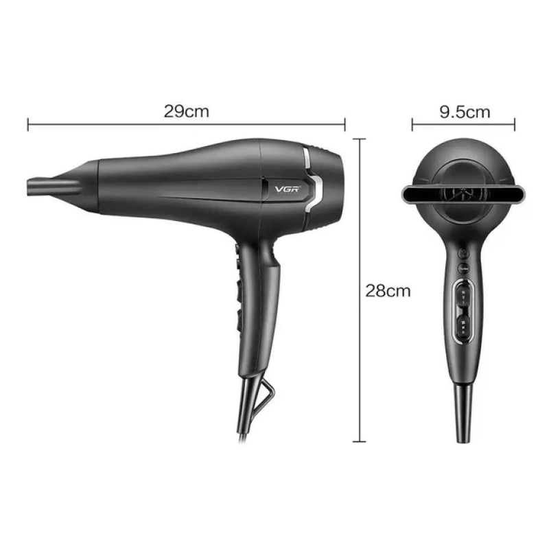 Професійний фен для волосся з набором насадок, Turbo режимом та іонізацією VGR V-450 2400Вт Black