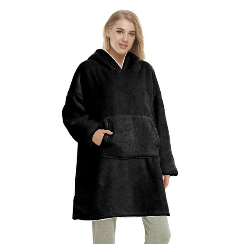 Толстовка плед з капюшоном і рукавами Huggle Hoodie теплий халат худі оверсайз Black