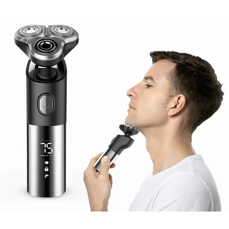 Електробритва роторна з 3 плаваючими головками акумуляторна з цифровим дисплеєм BG-359 Black/Grey