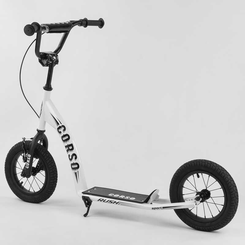Самокат міський двоколісний з великими надувними колесами 12" для дітей від 3 років Corso CR-T 3029 Білий/Чорний