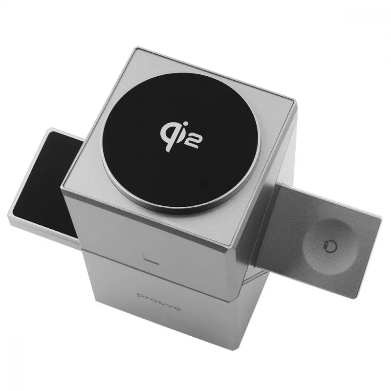 Бездротовий зарядний пристрій 15W 3в1 Qi2 універсальна док-станція 15W Proove Iron Hide Gray