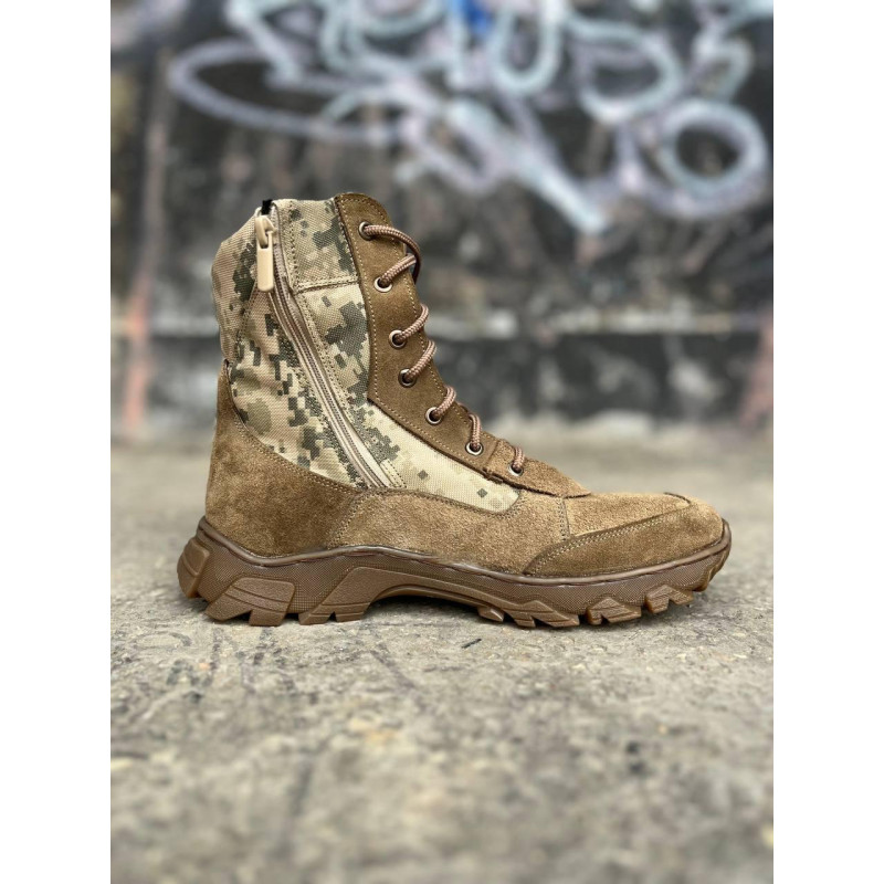 Берці тактичні чоловічі Light Boots 40 (26,5см) Весна/Літо шкіра та кордура черевики легкі (Койот-Піксель)