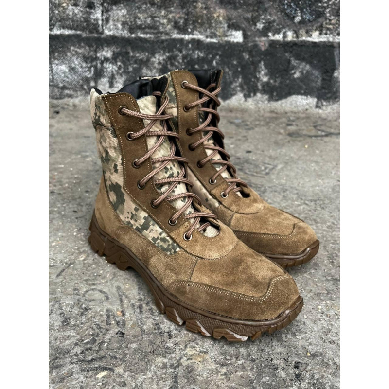 Берці тактичні чоловічі Light Boots 40 (26,5см) Весна/Літо шкіра та кордура черевики легкі (Койот-Піксель)