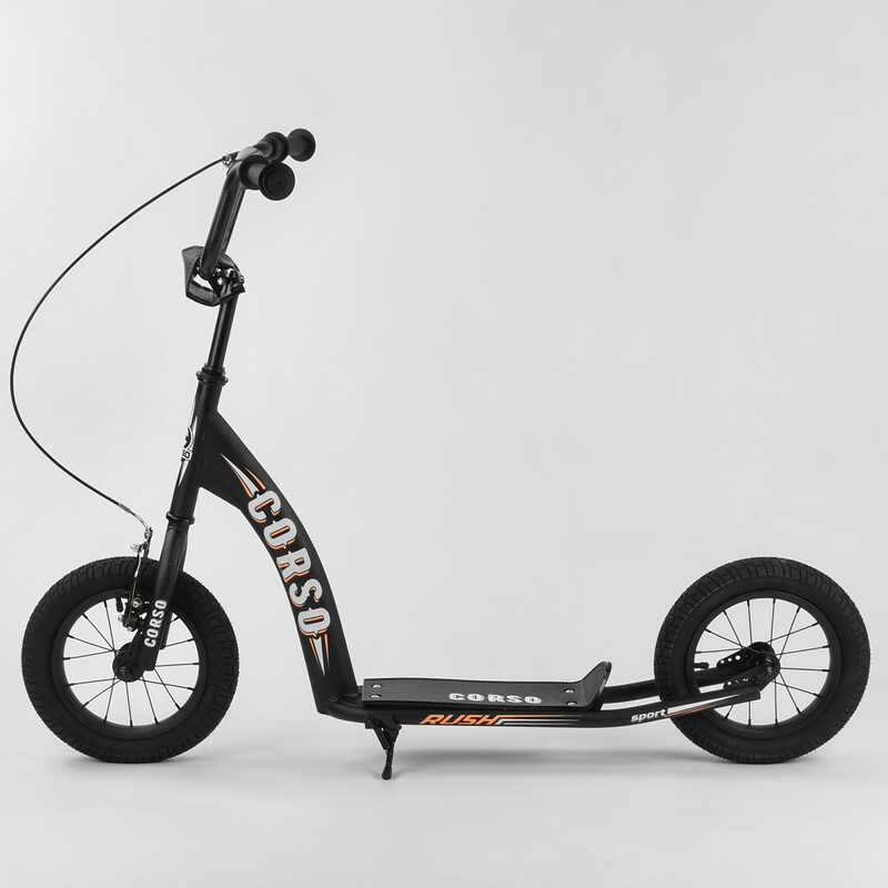 Самокат міський двоколісний з великими надувними колесами 12" для дітей від 3 років Corso CR-T 7171 Чорний/Помаранчевий
