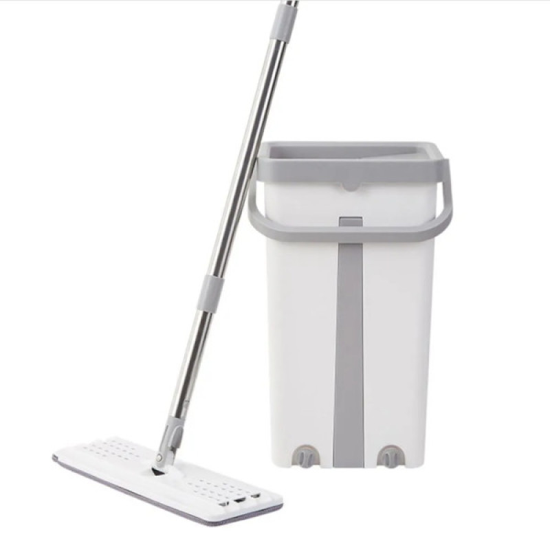 Швабра з відром + віджимання Cleaning Expert з двома насадками | швабра ледарка Wisdom Life (Біла)