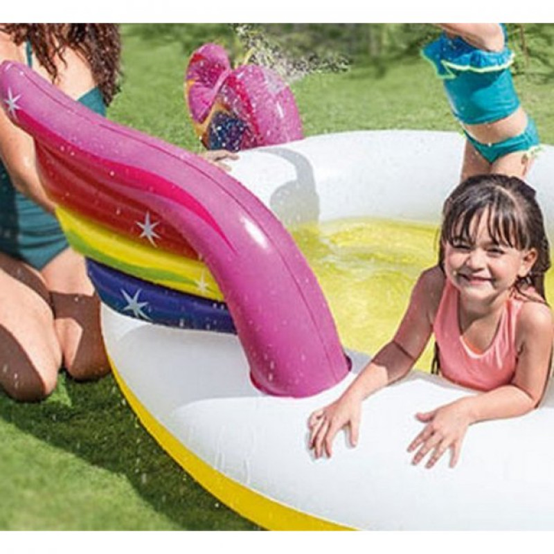 Надувний басейн дитячий від 1 року з фонтаном Intex 57441 Єдиноріг 272х193х104см 151л Різнокольоровий