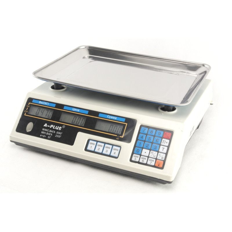 Ваги торгівельні електронні з акумулятором та дисплеєм до 50кг А-Плюс SC-1660 Білий