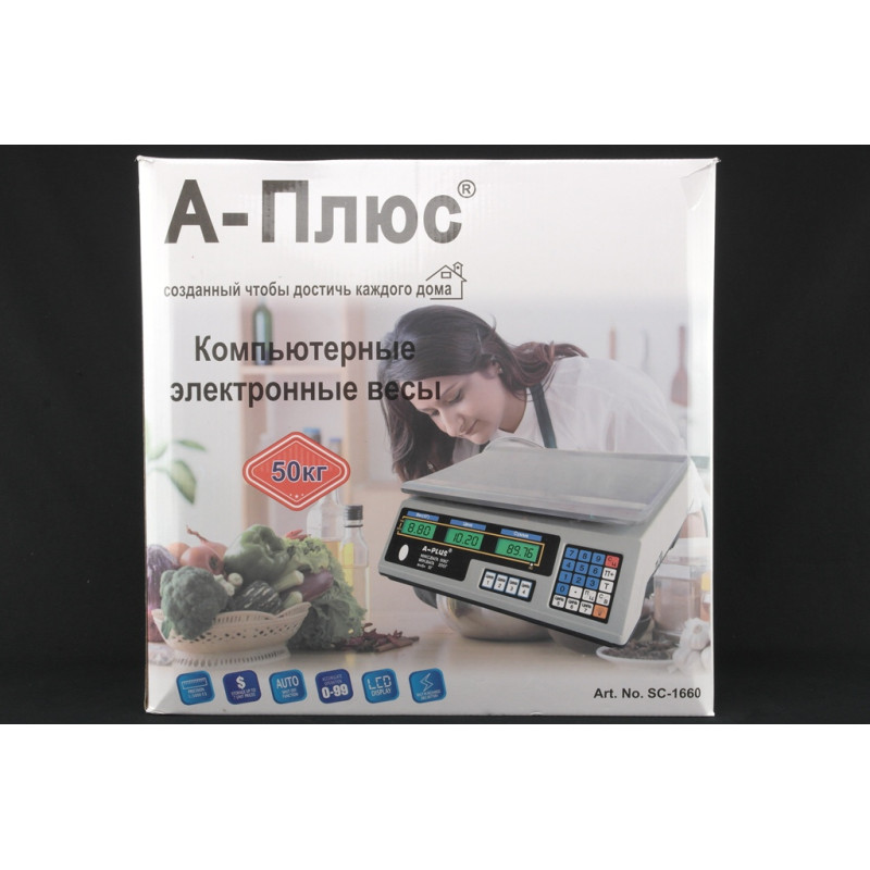 Ваги торгівельні електронні з акумулятором та дисплеєм до 50кг А-Плюс SC-1660 Білий