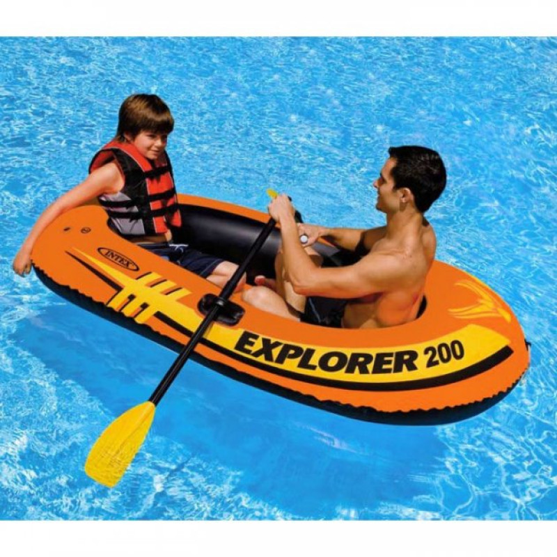 Надувний човен двомісний двокамерний Intex 58331 NP Explorer 200 з пластиковими веслами та ручним насосом 185х94х41см Помаранчевий