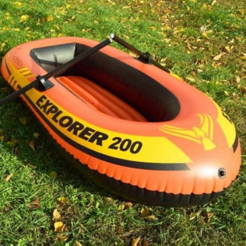 Надувний човен двомісний двокамерний Intex 58331 NP Explorer 200 з пластиковими веслами та ручним насосом 185х94х41см Помаранчевий
