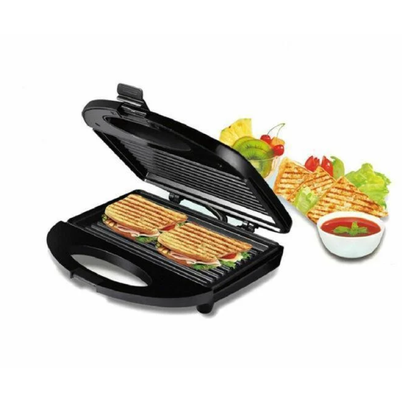 Гриль електричний притискний контактний, електрогриль чорний Domotec MS 7709 Гриль електричний притискний контактний, електрогриль чорний Domotec MS 7709