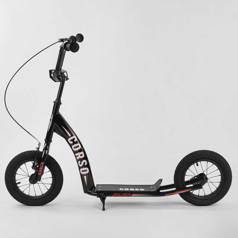 Самокат міський двоколісний з великими надувними колесами 12" для дітей від 3 років Corso CR-T 5656 Чорний/Червоний